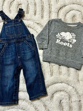 Toddler Boy / Girls Gap Overalls + Roots Sweatshirt | Size 12-18 months